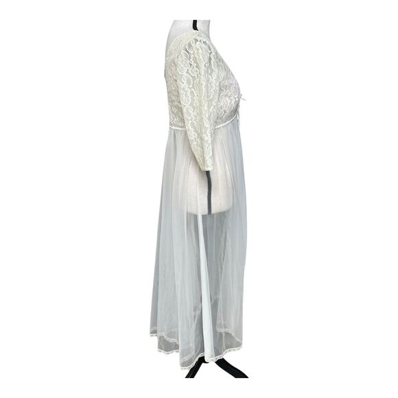 VTG 70s White Lace Sheer Robe Peignoir 3/4 Bell Sleeve Romantic Bridal Med - Picture 5 of 8